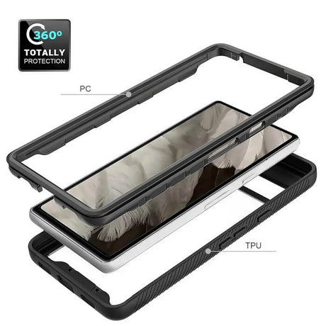 Цялостен Калъф за Google Pixel 7A, Tech-Protect Defense 360 Pro Case, Черен (3)