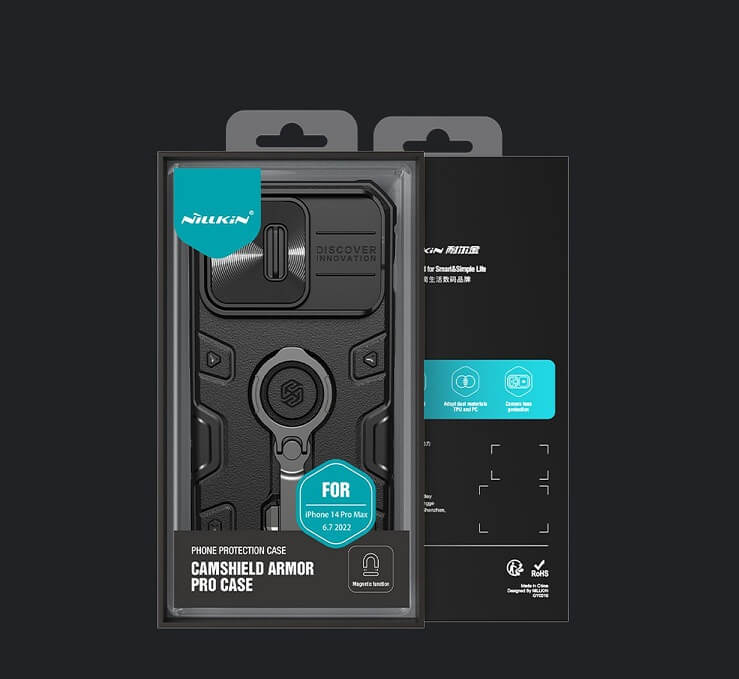 Magsafe Калъф с Поставка за iPhone 14 Pro Max, Nillkin CamShield Armor Pro Case, Черен (9)