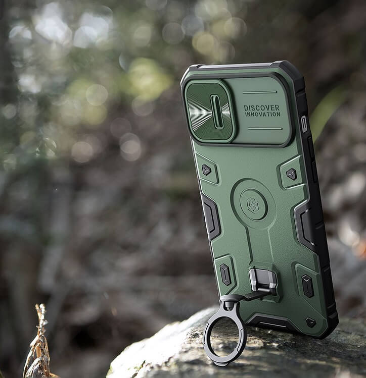 Калъф с Плъзгач и Поставка за iPhone 14 Plus, Nillkin CamShield Armor Pro Case, Зелен (4)