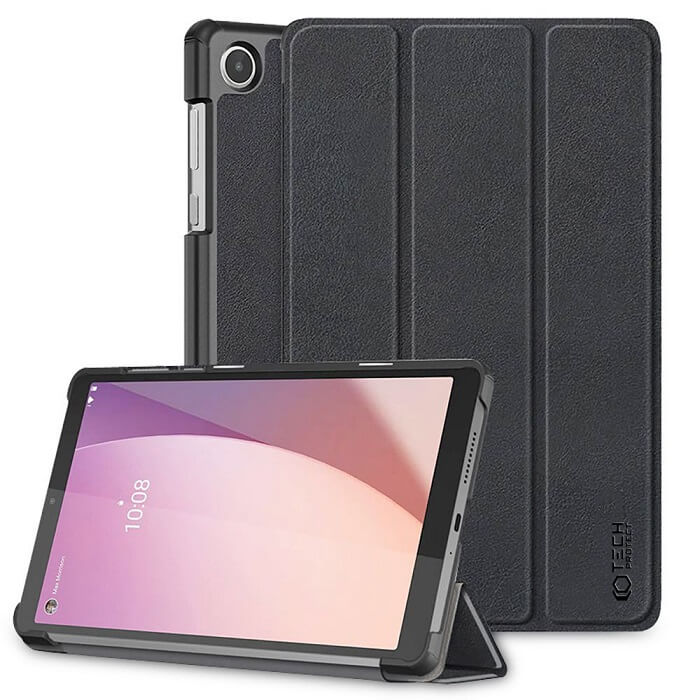 Калъф за Lenovo Tab M8 4th 8.0, Tech-Protect Tri-Fold Leather Case, Черен