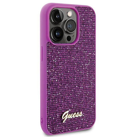 Блестящ Калъф за iPhone 15 Pro, Guess Disco Metal Script Case, Лилав (4)