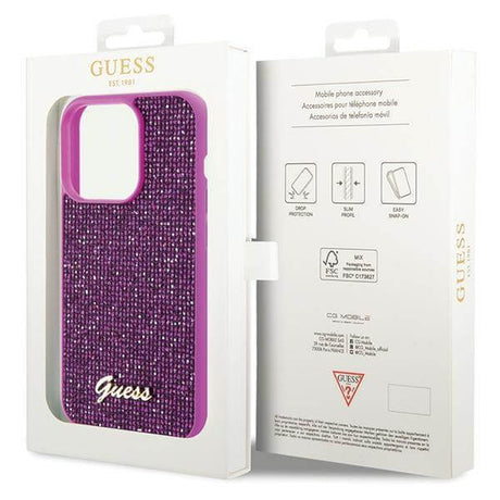 Блестящ Калъф за iPhone 15 Pro, Guess Disco Metal Script Case, Лилав (6)