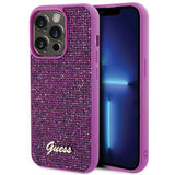 Блестящ Калъф за iPhone 15 Pro, Guess Disco Metal Script Case, Лилав (2)