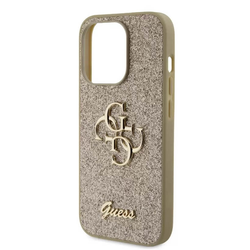 Блестящ Калъф за iPhone 15 Pro Max, Guess Glitter Script Big 4G Case, Златист (4)