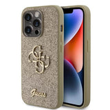 Блестящ Калъф за iPhone 15 Pro Max, Guess Glitter Script Big 4G Case, Златист (5)
