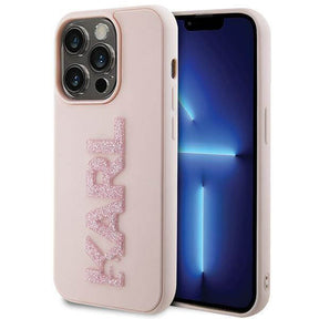 Силиконов Калъф за iPhone 15 Pro Max, Karl Lagerfeld 3D Rubber Glitter Logo Case, Розов