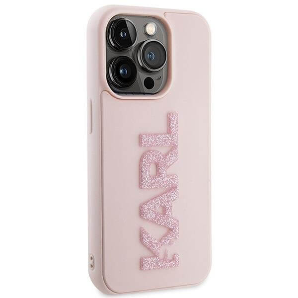 Силиконов Калъф за iPhone 15 Pro Max, Karl Lagerfeld 3D Rubber Glitter Logo Case, Розов (4)