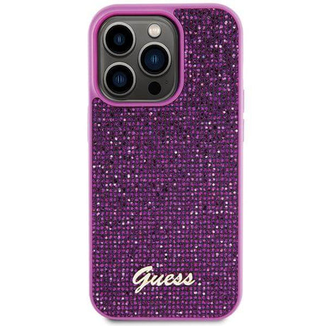 Блестящ Калъф за iPhone 15 Pro Max, Guess Disco Metal Script Case, Лилав (3)