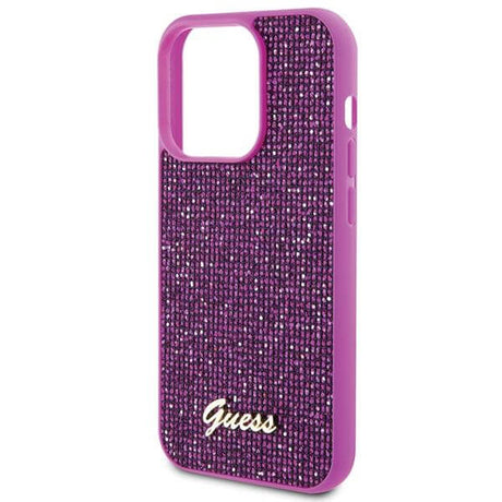 Блестящ Калъф за iPhone 15 Pro Max, Guess Disco Metal Script Case, Лилав (5)