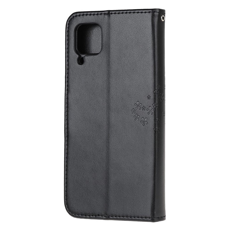 Кожен Калъф с Джобове за Huawei P40 Lite, Tree Owl Wallet Book Case, Черен (2)