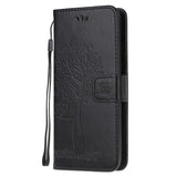 Кожен Калъф с Джобове за Huawei P40 Lite, Tree Owl Wallet Book Case, Черен