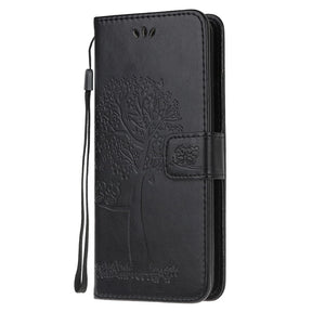 Кожен Калъф с Джобове за Huawei P40 Lite, Tree Owl Wallet Book Case, Черен