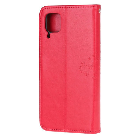 Кожен Калъф с Джобове за Huawei P40 Lite, Tree Owl Wallet Book Case, Червен (4)