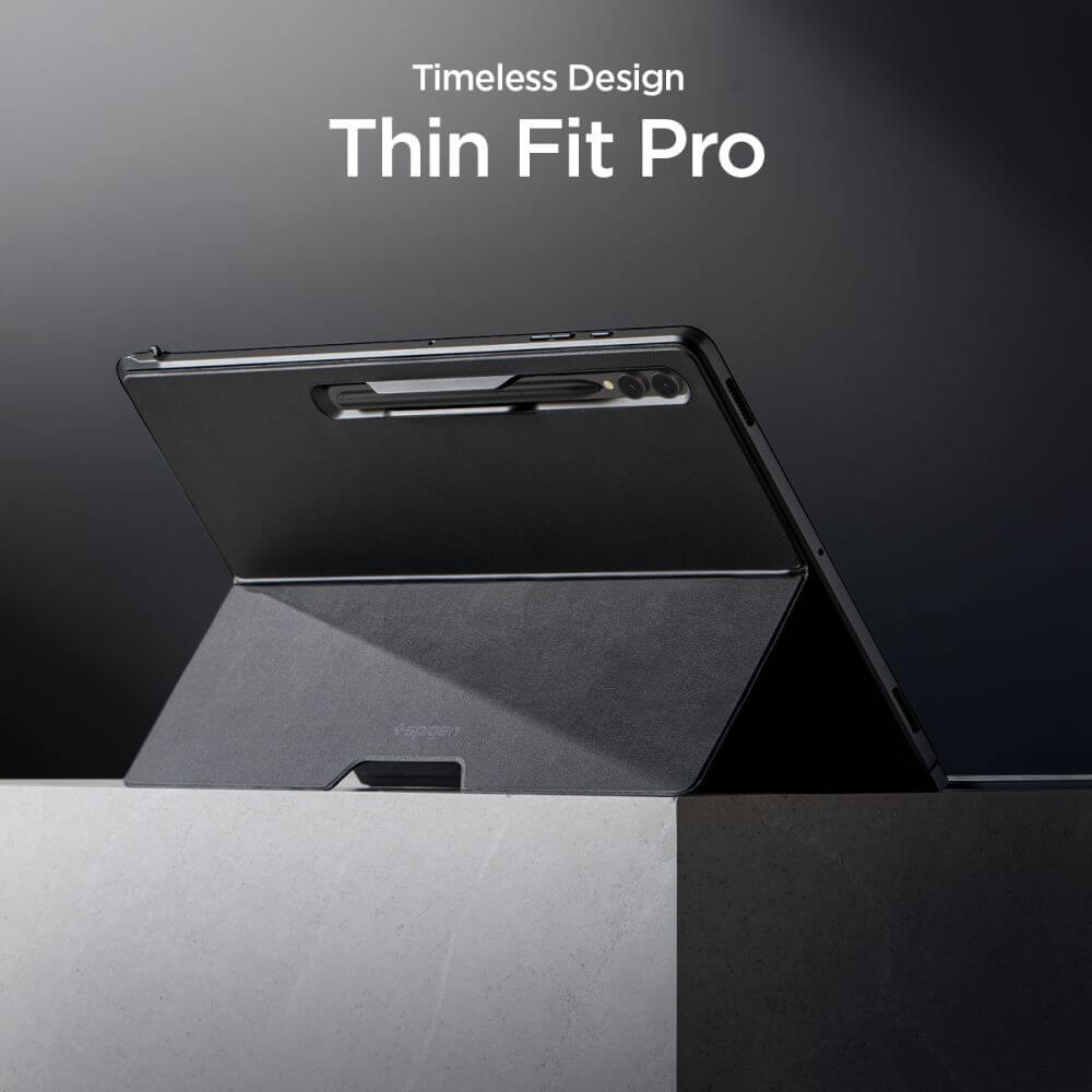 Луксозен Калъф за Samsung Tab S10/S9 Ultra 14.6", Spigen Thin Fit Pro Case, Черен (5)