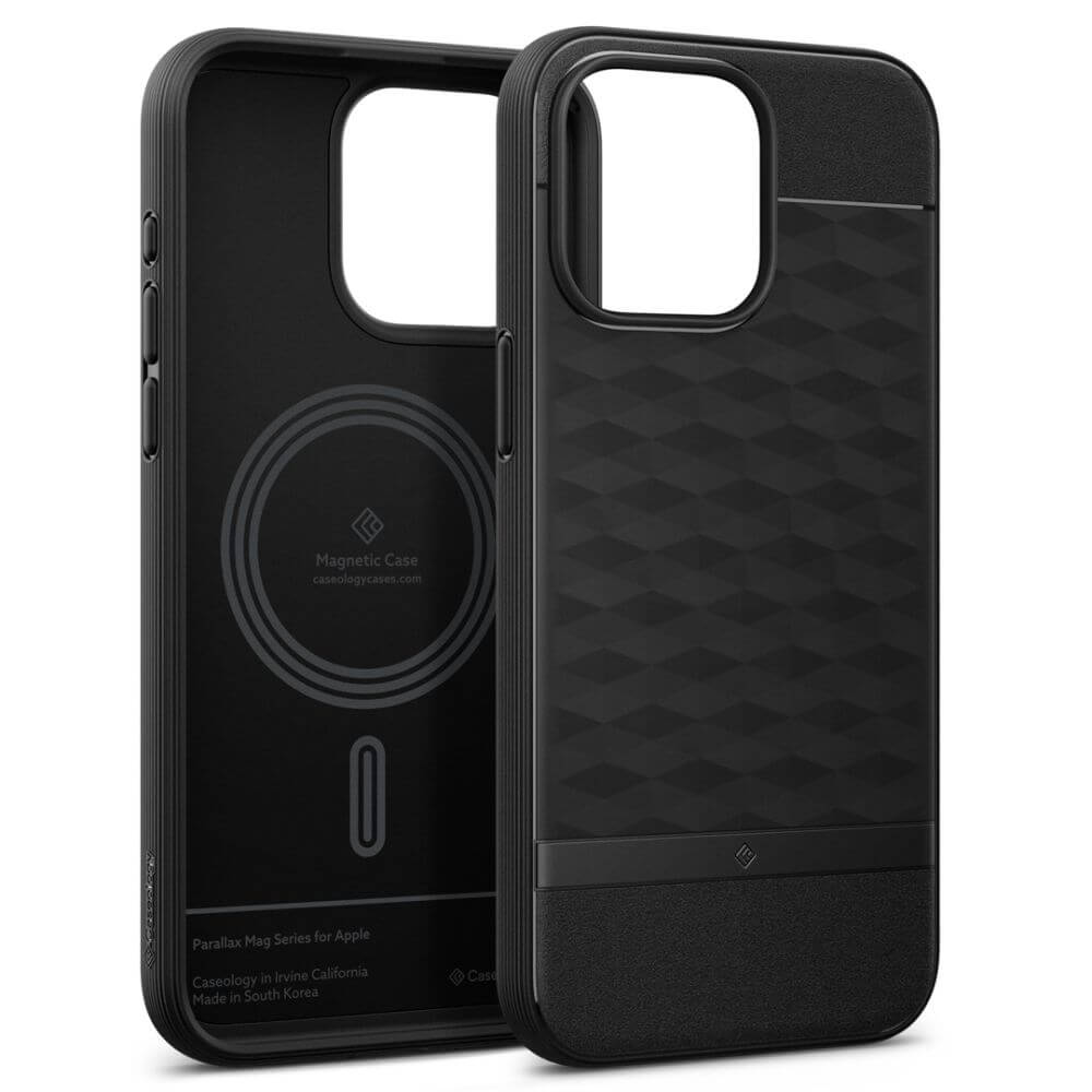 Magsafe Калъф за iPhone 15 Pro Max, Spigen Caseology Parallax, Черен
