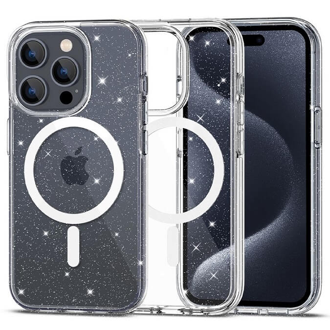 Magsafe Калъф за iPhone 15 Pro, Tech-Protect Hybrid FlexAir Glitter Clear Case, Прозрачен