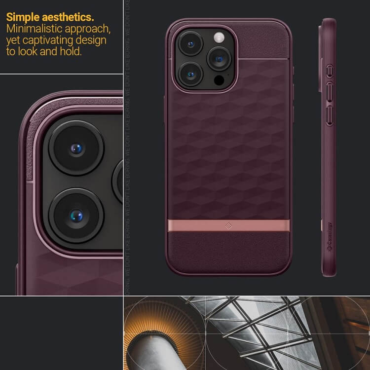 Magsafe Калъф за iPhone 15 Pro Max, Spigen Caseology Parallax, Бордо (8)