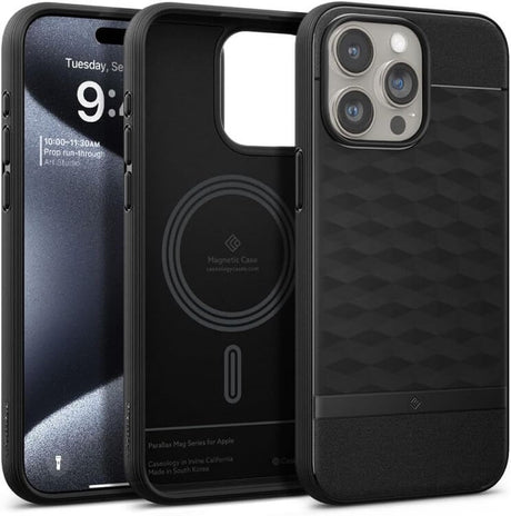 Magsafe Калъф за iPhone 15 Pro, Spigen Caseology Parallax, Черен (8)