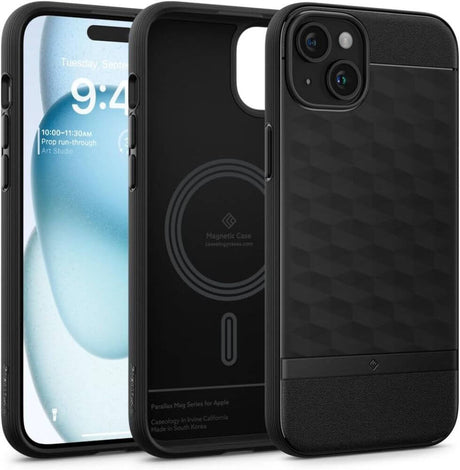 Magsafe Калъф за iPhone 15, Spigen Caseology Parallax, Черен