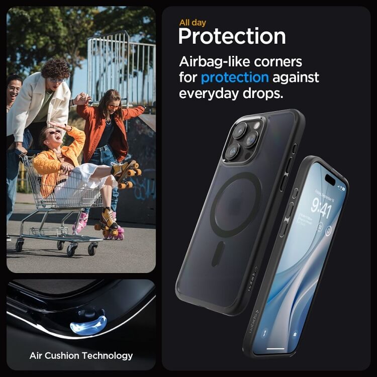 Magsafe Противоударен Калъф за iPhone 15 Pro Max, Spigen Ultra Hybrid Case, Черен (7)