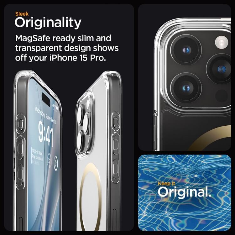 Magsafe Противоударен Калъф за iPhone 15 Pro, Spigen Ultra Hybrid Case, Златист (8)