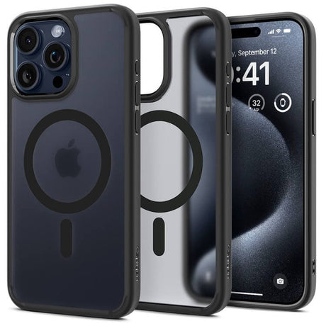 Magsafe Противоударен Калъф за iPhone 15 Pro Max, Spigen Ultra Hybrid Case, Черен