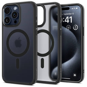 Magsafe Матов Калъф за iPhone 15 Pro, Spigen Ultra Hybrid Frost Case, Черен