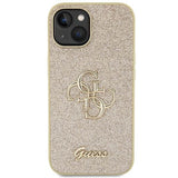 Блестящ Калъф за iPhone 15, Guess Glitter Script Big 4G Case, Златист (3)