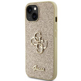 Блестящ Калъф за iPhone 15, Guess Glitter Script Big 4G Case, Златист (2)