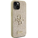 Блестящ Калъф за iPhone 15, Guess Glitter Script Big 4G Case, Златист (4)