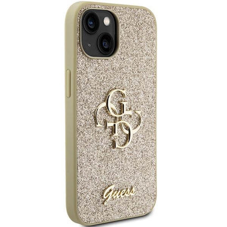 Блестящ Калъф за iPhone 15, Guess Glitter Script Big 4G Case, Златист (4)