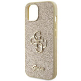 Блестящ Калъф за iPhone 15, Guess Glitter Script Big 4G Case, Златист (6)