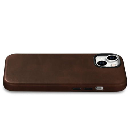 Magsafe Калъф от Естествена Кожа за iPhone 15, iCarer Oil Wax Leather Case, Кафяв (4)