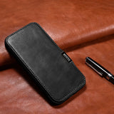 Magsafe Калъф от Естествена Кожа за iPhone 15 Pro, iCarer Oil Wax Book Leather Case, Черен (7)