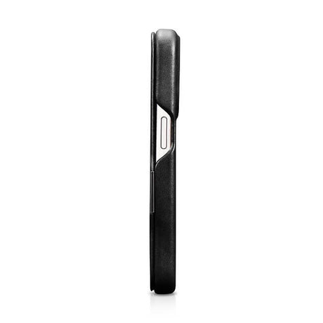 Magsafe Калъф от Естествена Кожа за iPhone 15 Pro, iCarer Oil Wax Book Leather Case, Черен (5)