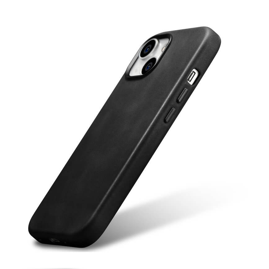 Magsafe Калъф от Естествена Кожа за iPhone 15, iCarer Oil Wax Leather Case, Черен (3)
