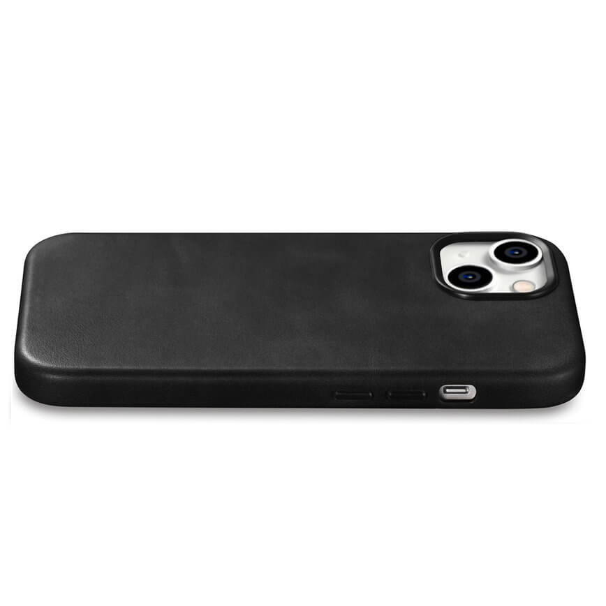 Magsafe Калъф от Естествена Кожа за iPhone 15, iCarer Oil Wax Leather Case, Черен (4)