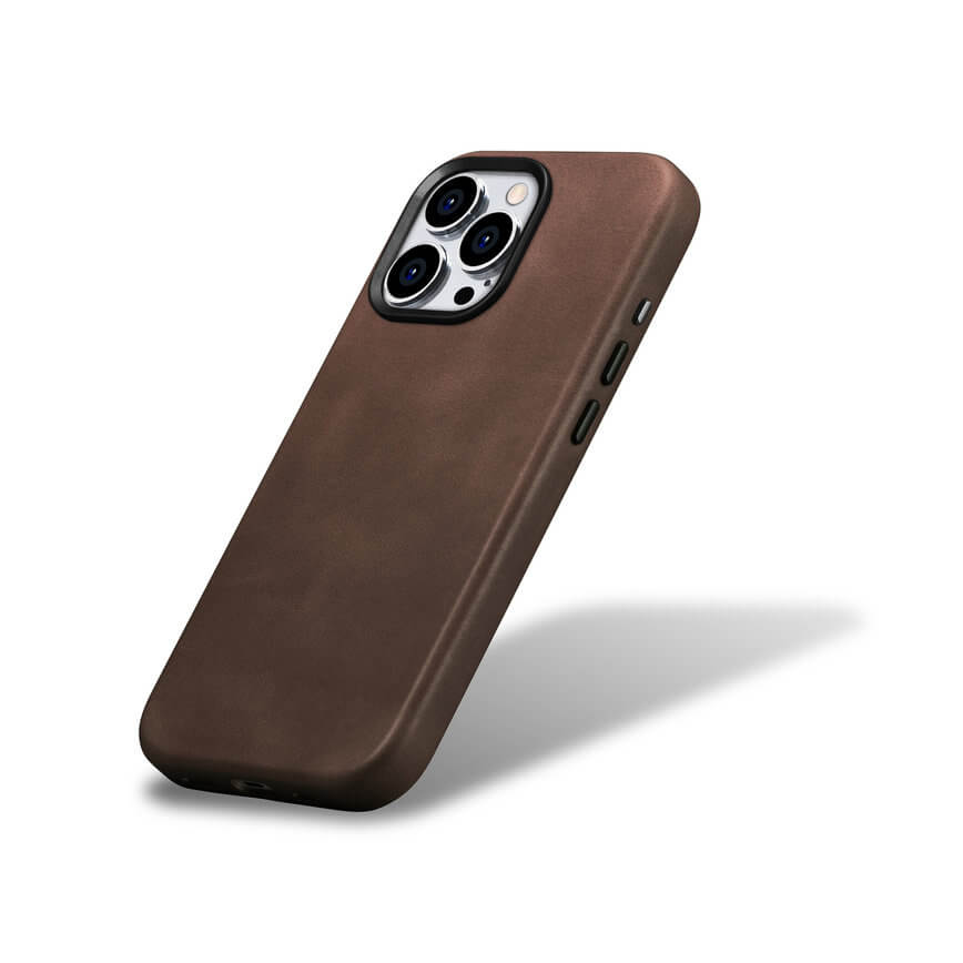 Magsafe Калъф от Естествена Кожа за iPhone 15 Pro Max, iCarer Oil Wax Leather Case, Кафяв (3)
