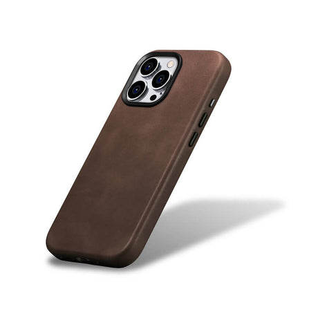 Magsafe Калъф от Естествена Кожа за iPhone 15 Pro Max, iCarer Oil Wax Leather Case, Кафяв (3)