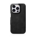 Magsafe Калъф от Естествена Кожа за iPhone 15 Pro, iCarer Oil Wax Book Leather Case, Черен (2)