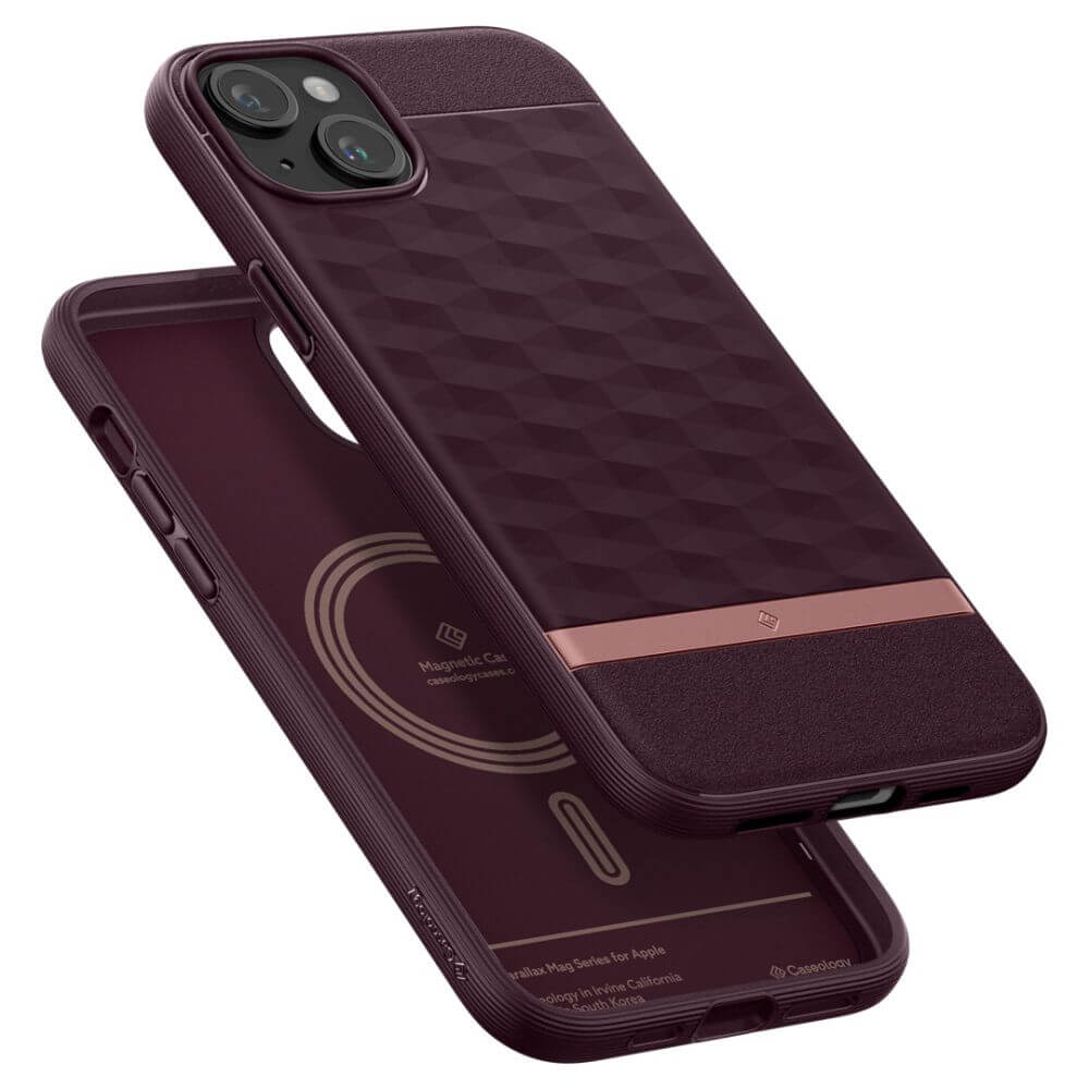 Magsafe Калъф за iPhone 15, Spigen Caseology Parallax, Бордо (6)