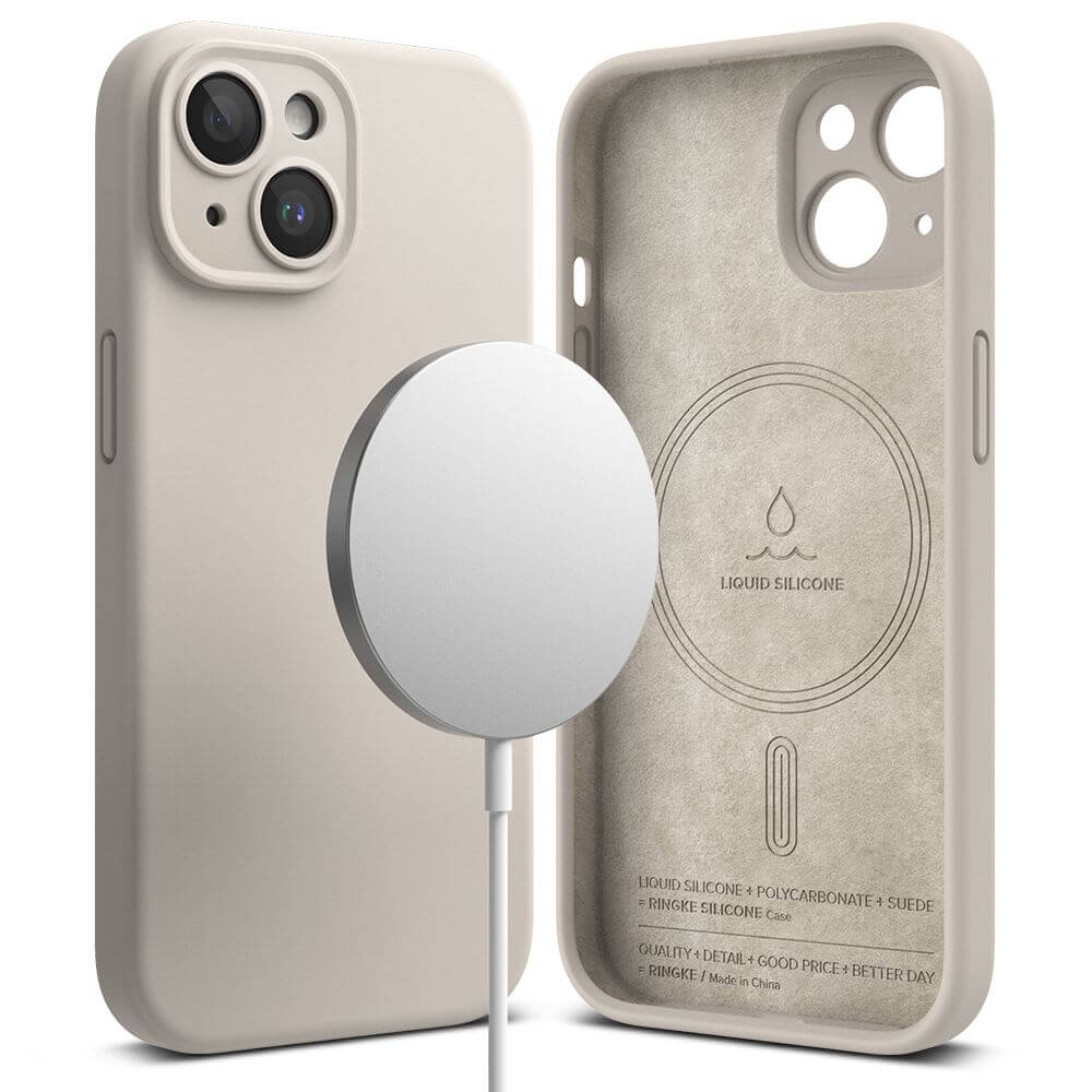 Magsafe Калъф за iPhone 15, Ringke Silicone Magnetic Case, Бежов (2)