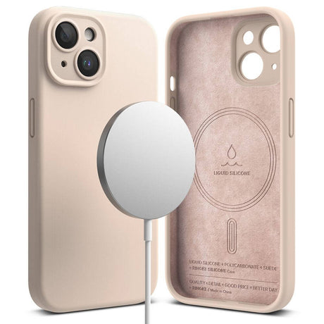 Magsafe Калъф за iPhone 15, Ringke Silicone Magnetic Case, Розов (2)