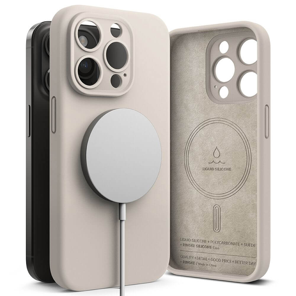 Magsafe Калъф за iPhone 15 Pro, Ringke Silicone Magnetic Case, Бежов