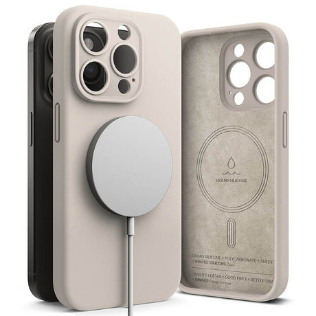 Magsafe Калъф за iPhone 15 Pro, Ringke Silicone Magnetic Case, Бежов