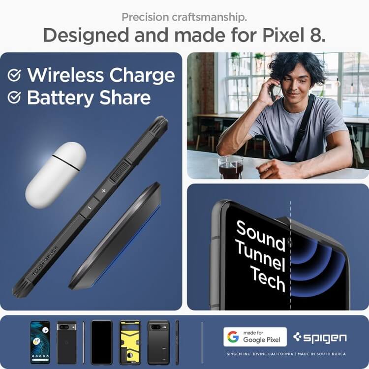 Калъф с Поставка за Google Pixel 8, Spigen Tough Armor Case, Черен (9)