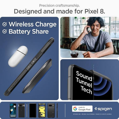 Калъф с Поставка за Google Pixel 8, Spigen Tough Armor Case, Черен (9)