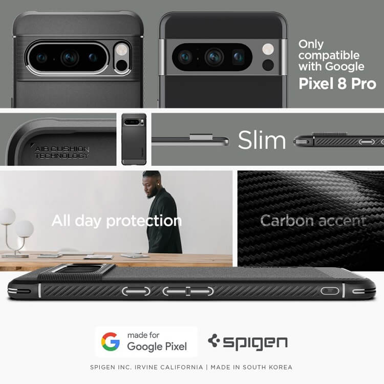 Противоударен Калъф за Google Pixel 8 Pro, Spigen Rugged Armor Case, Черен (10)