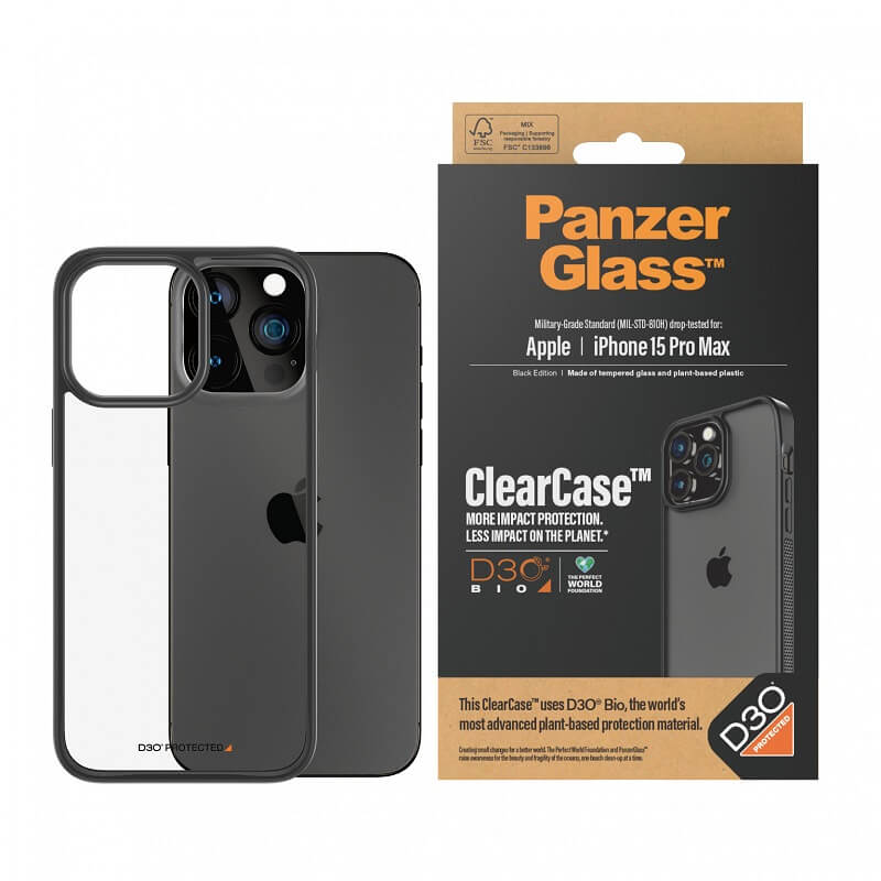 Противоударен Калъф за iPhone 15 Pro Max, Panzer Clear Case, Черен