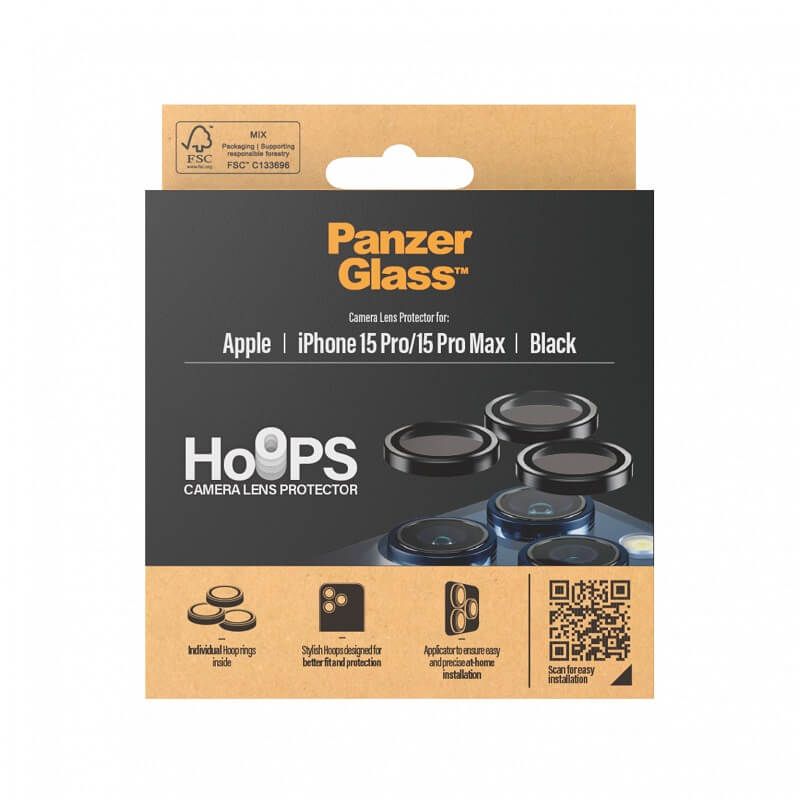 Протектор за Камерата на iPhone 15 Pro, PanzerGlass PicturePerfect Ring, Черен (3)